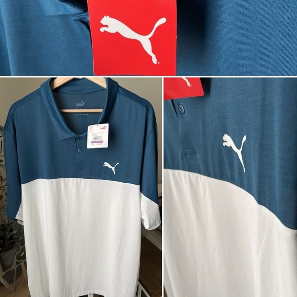 Puma Men’s Colorblock Polo Teal/White Size XXL NWT $35 - Picture 1 of 7